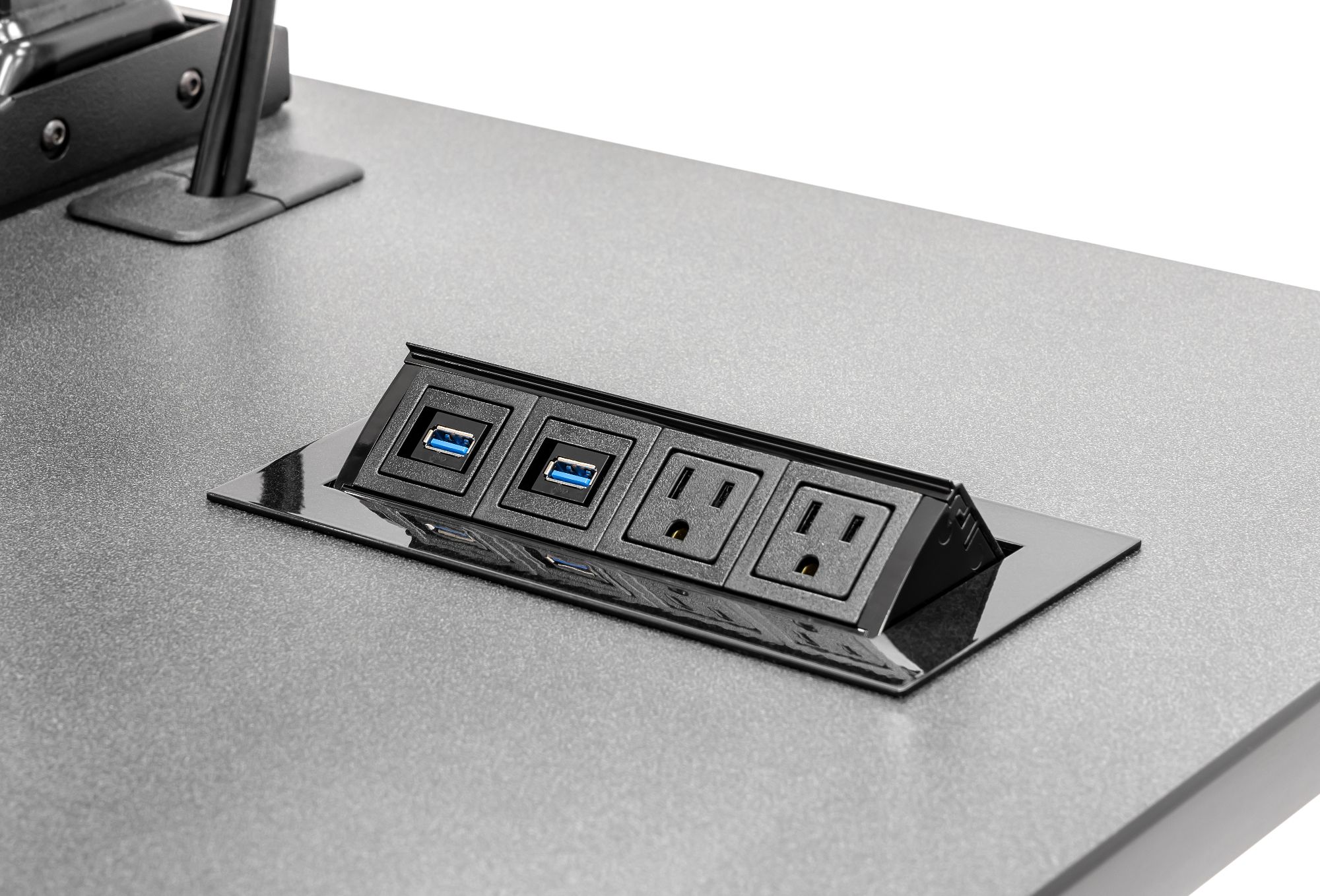 desk with two USB ports on it